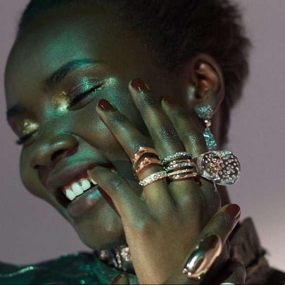 Alexis Bittar Two Toned Gold & Gunmetal Pavé Orbiting Crystal Layered Ring 7 - Picture 6 of 16